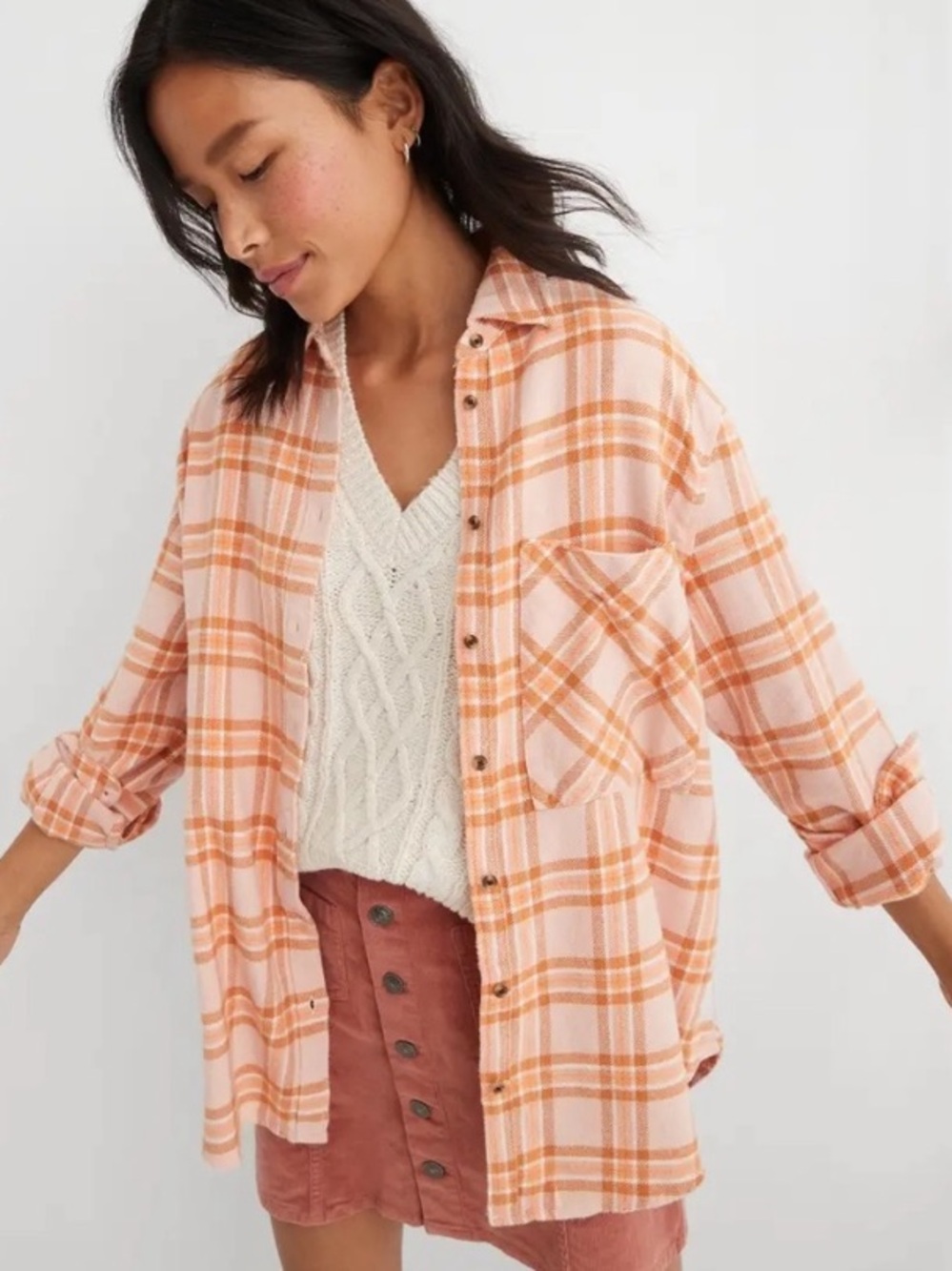 Aerie Orange Flannel Button Down